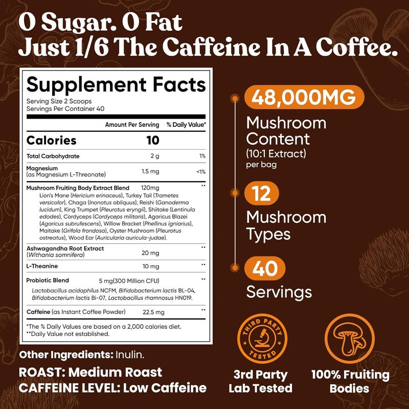 Venture Pal Focus Coffee with 12 Adaptogenic Mushrooms - 40 Servings - Image 2